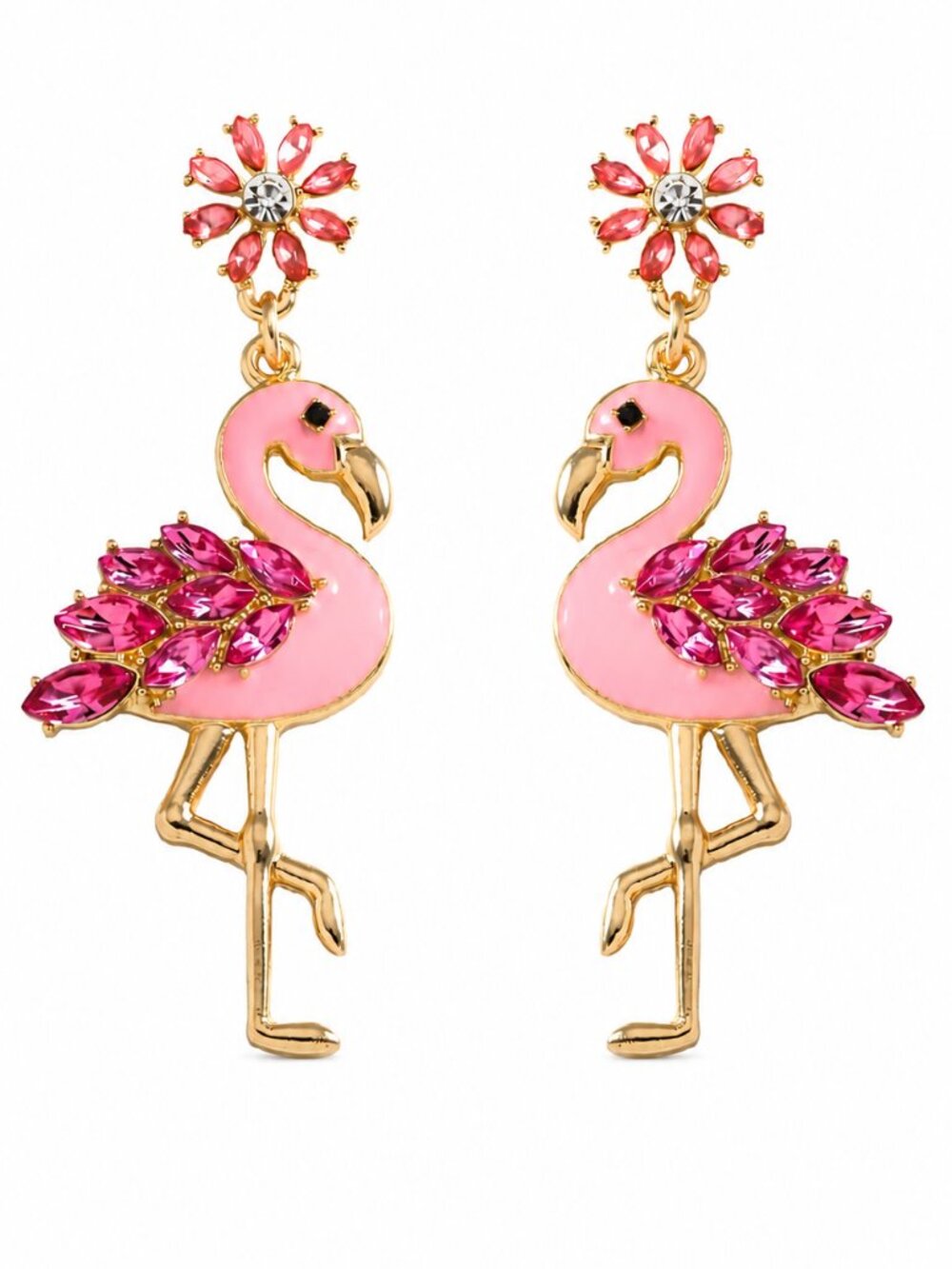 ruff-skch Cute Pink Flamingo Dangle Drop Stud Earring - NEW